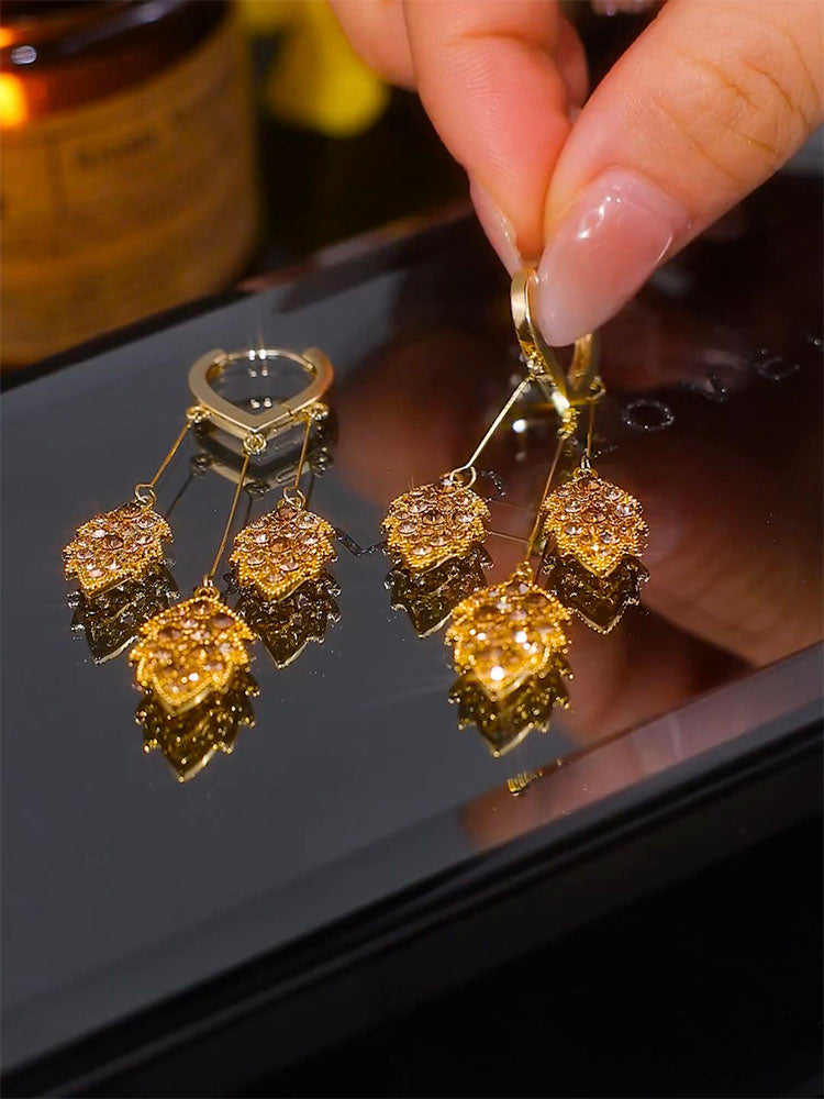 Temperament Long Coffee Color Leaf Earrings Female Accessories