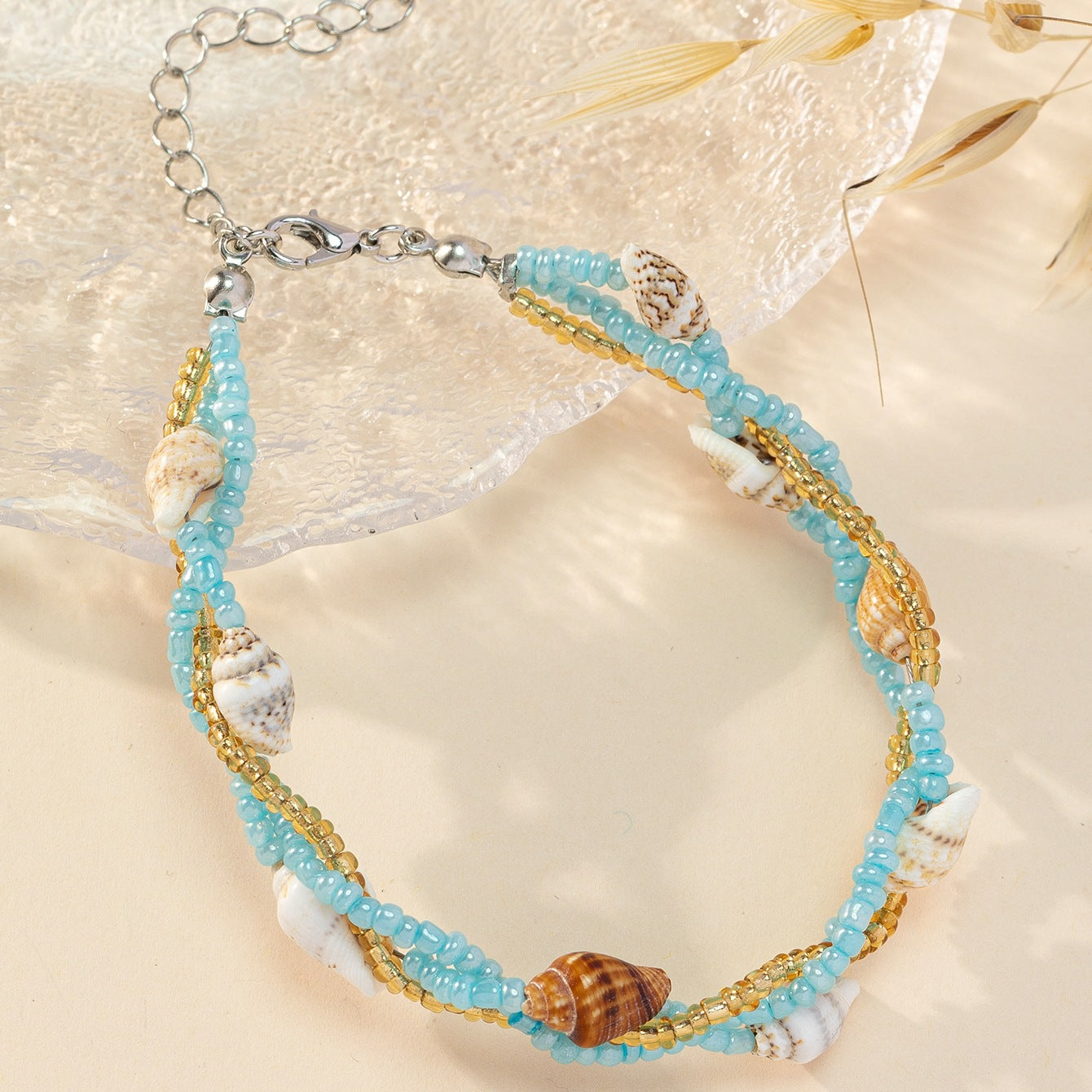 Vintage Handgemachte Perlen Conch Geflochtenes Armband Damen Böhmisches Verstellbares Armband
