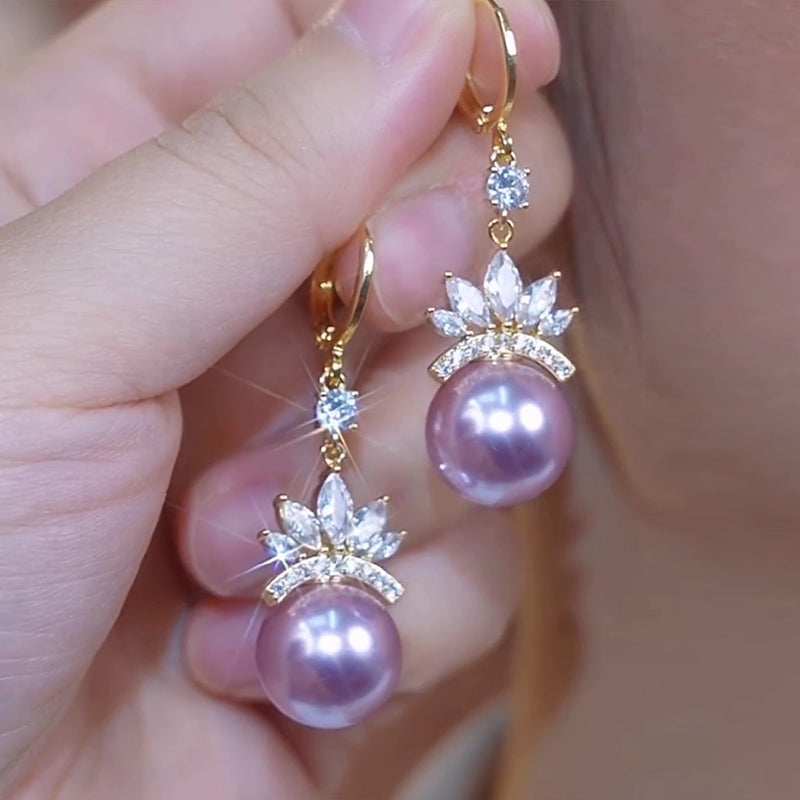 Zircon Wheat Ear Purple Pearl Earrings Women'S Accessories