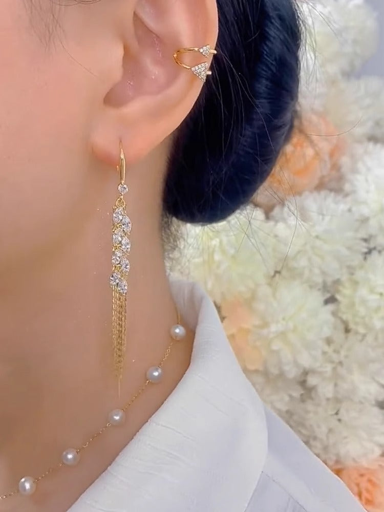 18K Gold Zircon Wheat Tassel Earrings Women's Accessories