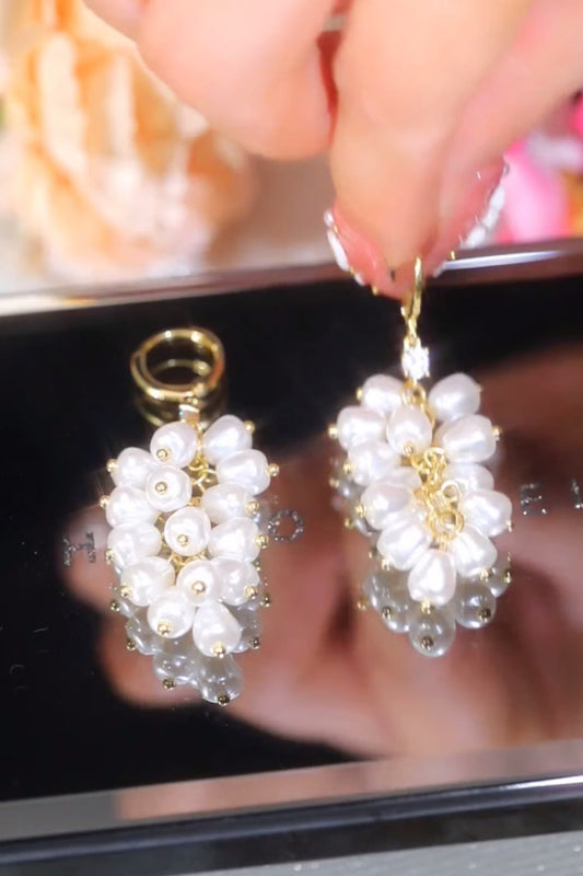 Pendientes largos con borlas de perlas y uva, accesorios para mujer