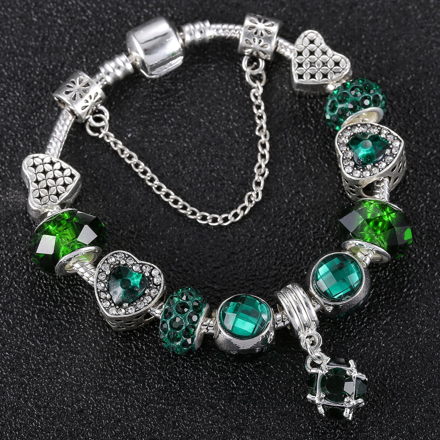 Grüner Kristallanhänger Hohles Pfirsichherz Katzenauge Großes Loch Armband