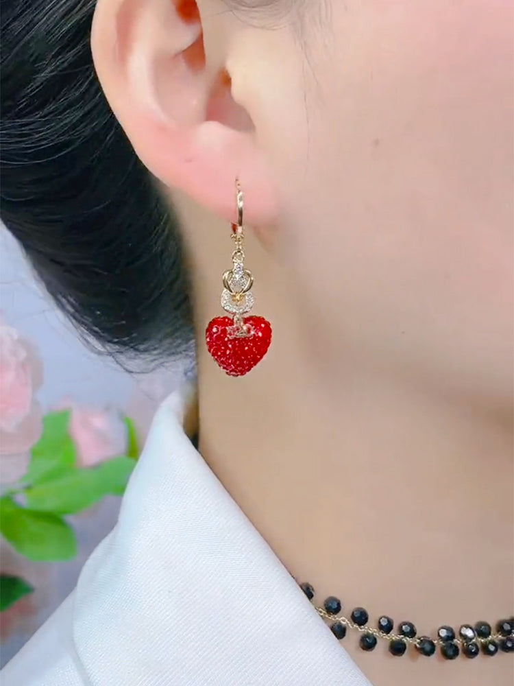 Red Diamond Heart Super Sparkling Earrings