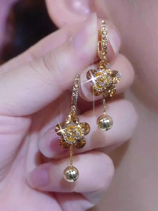 Discounted Golden Rose Tassel Ball Trendy Earrings