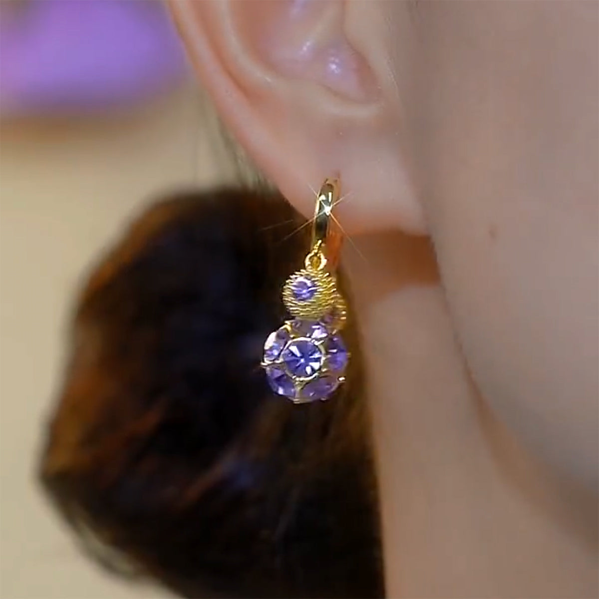 Fashionable Purple Diamond Ball All-Match Earrings