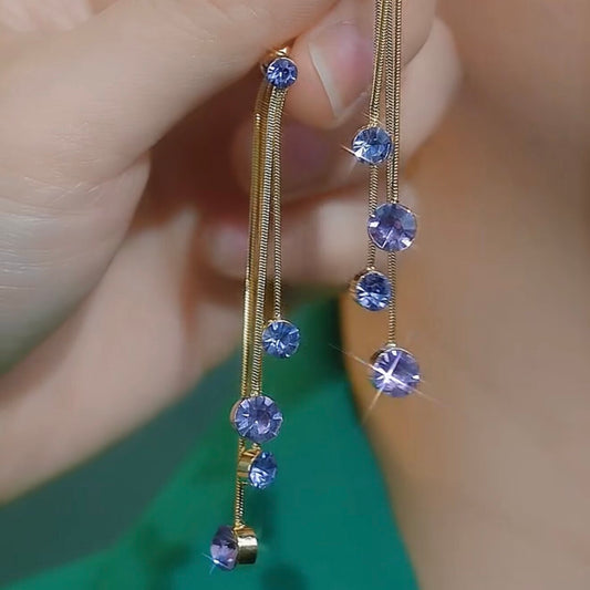 Long Tassel Earrings with Purple Crystal Spheres
