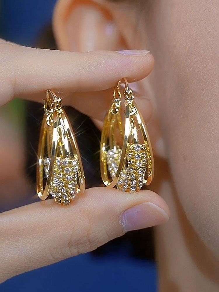 Women's Fashionable And Unique Multi-layered Zircon Earrings With Diamond Accents