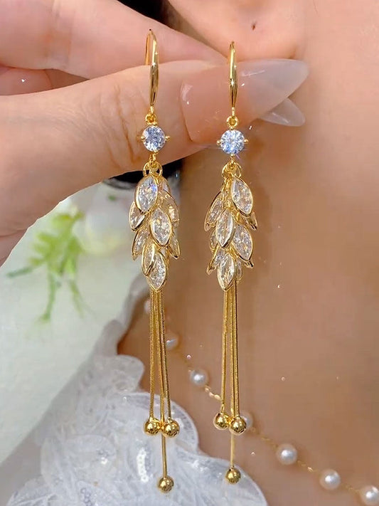 New Wheat Ear Zircon Long Tassel Ear Hook Earrings for Women