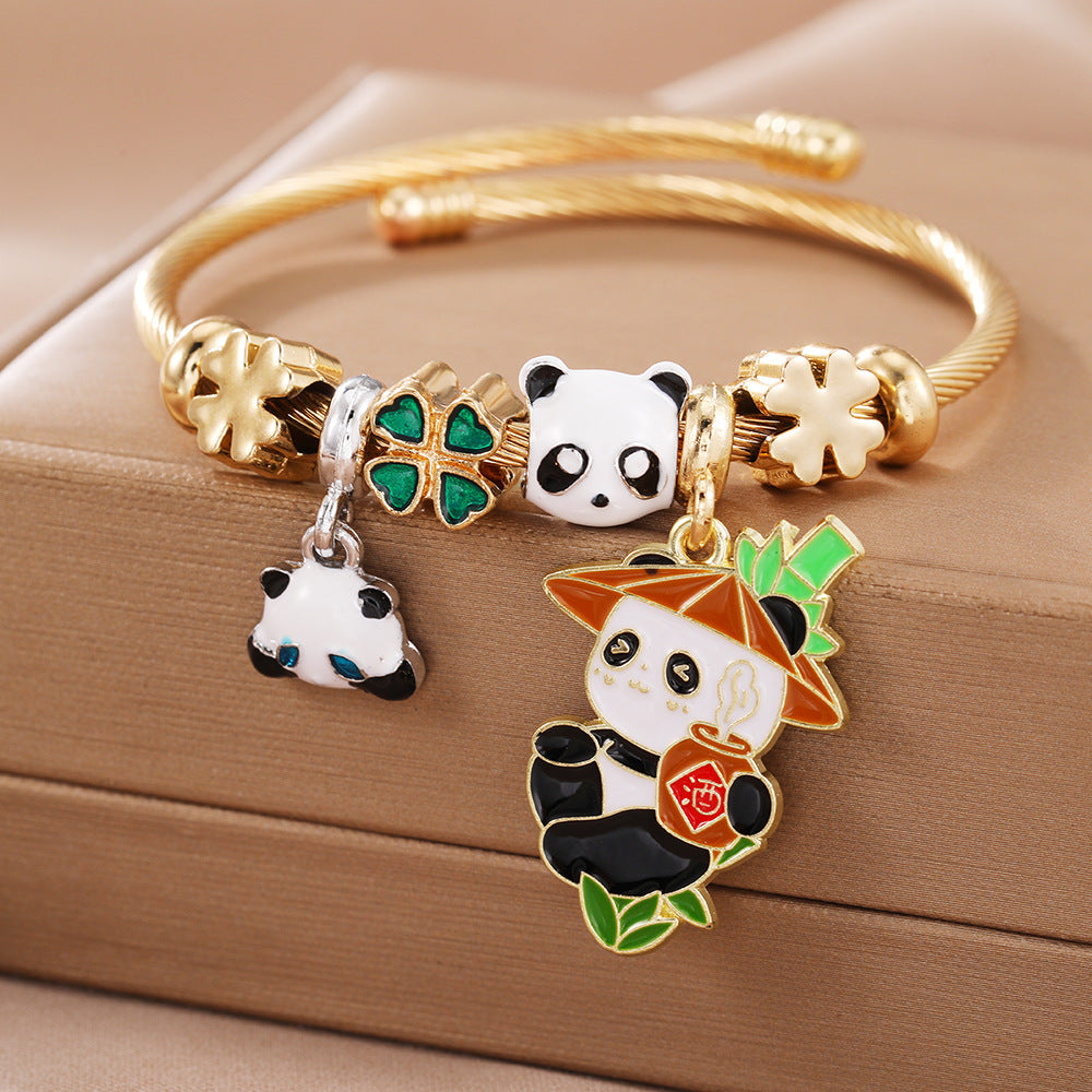 Pulsera creativa DIY con colgante de bambú de panda y cuentas de animales