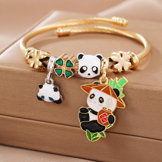 Creative DIY Bracelet Panda Bamboo Pendant Beaded Animal Bracelet Jewelry