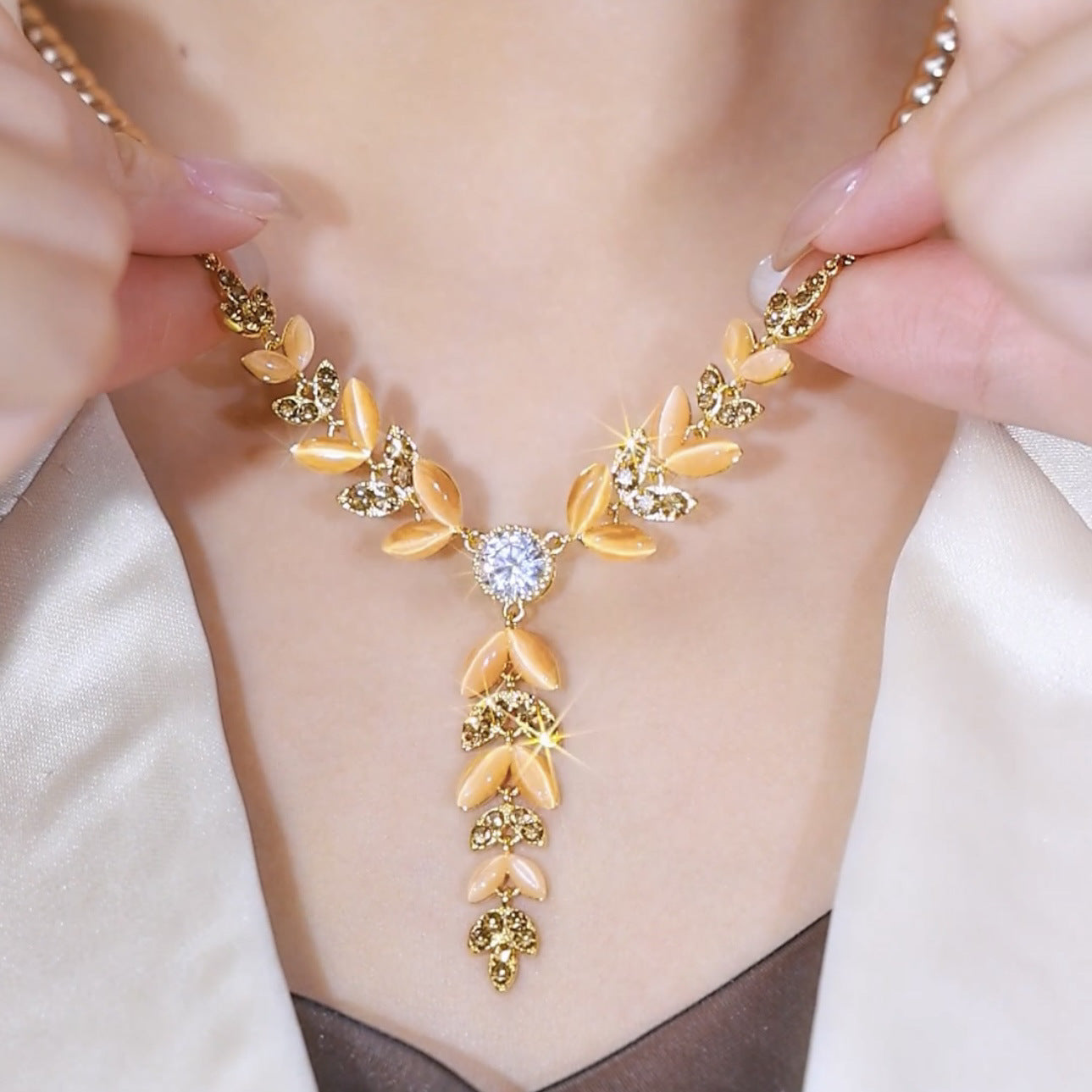 Zircon Wheat Ear Temperament Tassel Necklace Women'S All-Match Sweater Chain