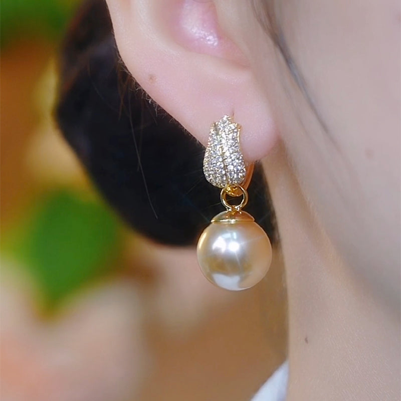 Women's Stylish Full Diamond Tulip Pearl Earrings