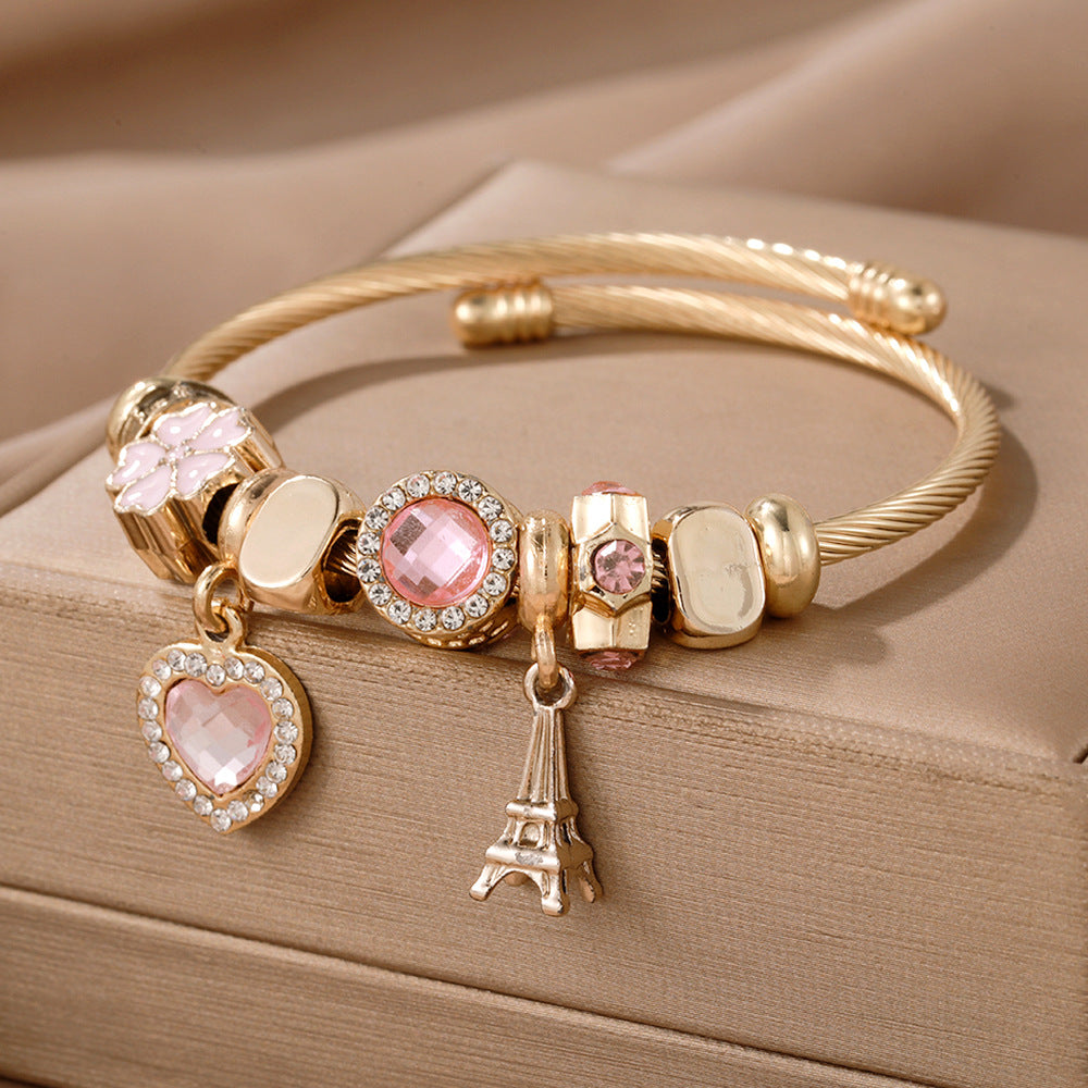 Pulsera de acero inoxidable de moda Love Iron Tower, accesorios de cuentas para bricolaje