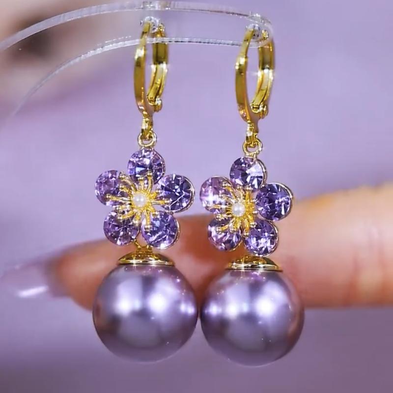 New Exquisite Design Purple Flower Bead Earrings