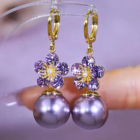 New Exquisite Design Purple Flower Bead Earrings