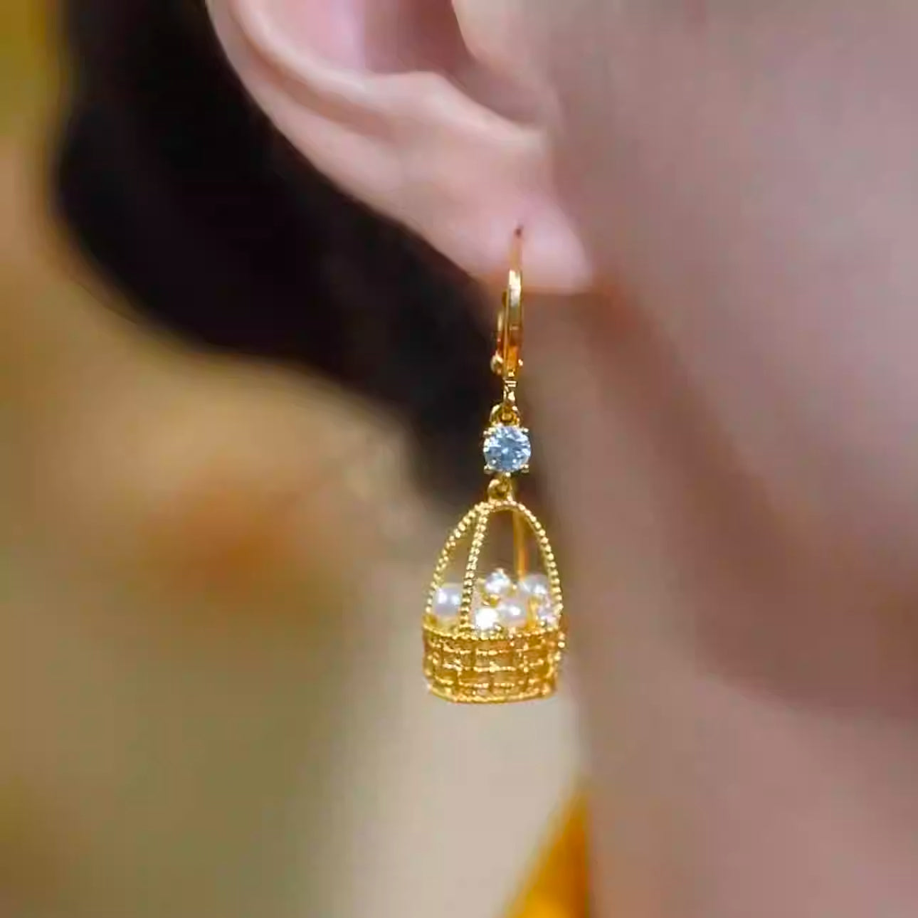Exquisite and Elegant Pearl Flower Basket Earrings