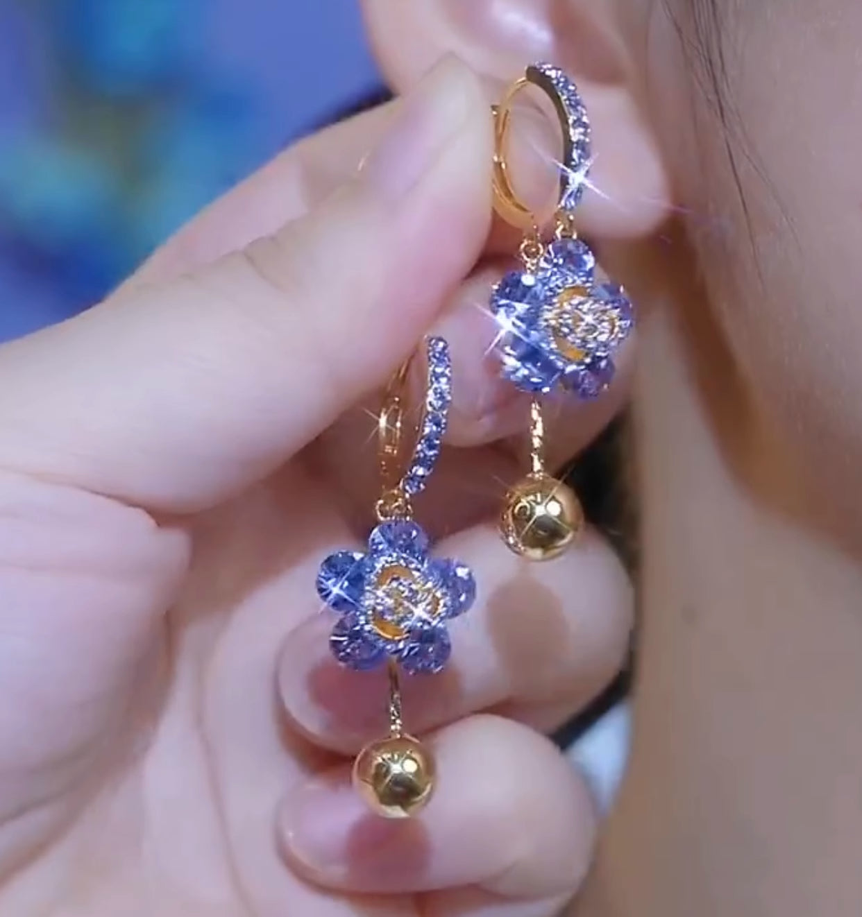 Lila Blume Zirkon Ohrringe Modeschmuck Frauen