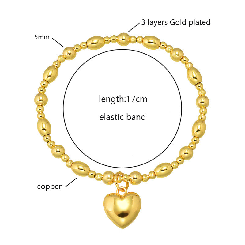 Peach Heart Round Bead Bracelet Fashion Trend Hand Jewelry Solid Love Elastic Bracelet
