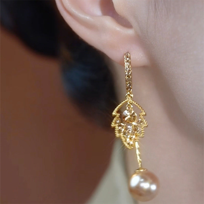 Brown Diamond Leaf Pearl Earrings Women'S Accessories