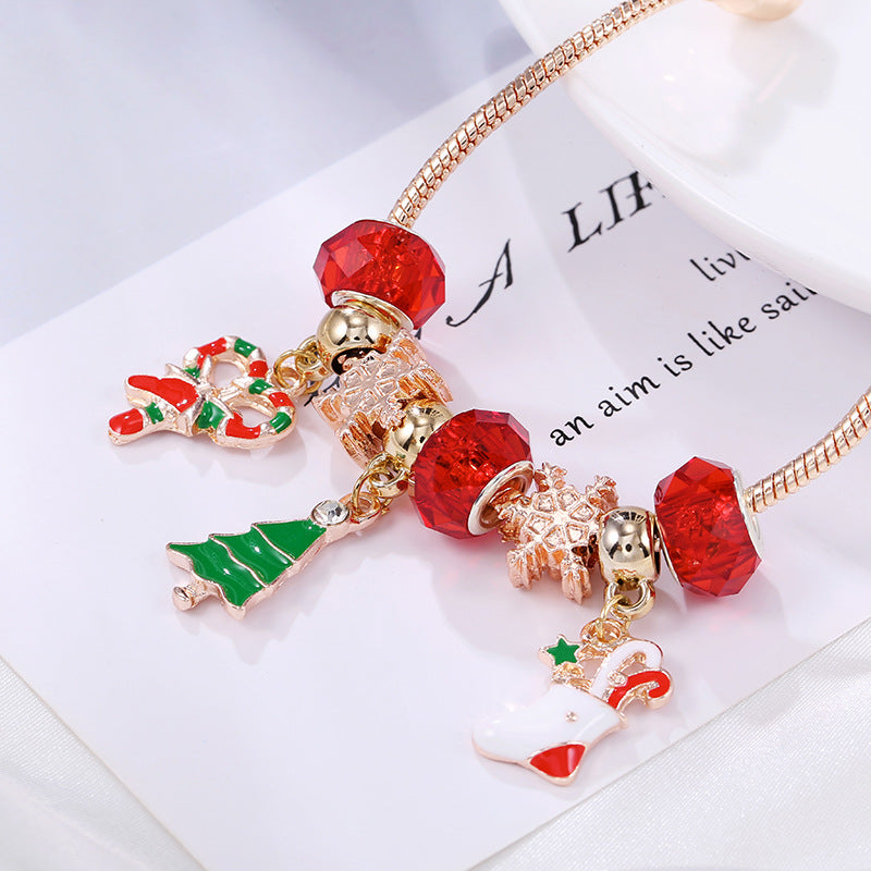 Pulsera navideña, regalo de caramelo, calcetines, colgante de árbol de Navidad, cuentas de copo de nieve, regalo festivo, accesorios de joyería