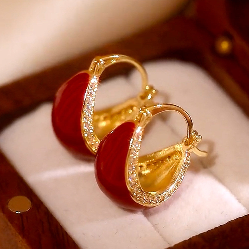 Stylish Retro Red Enamel and Zircon Earrings