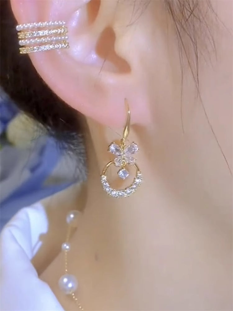 Zircon Butterfly Circle Earrings High-end Female Accessories