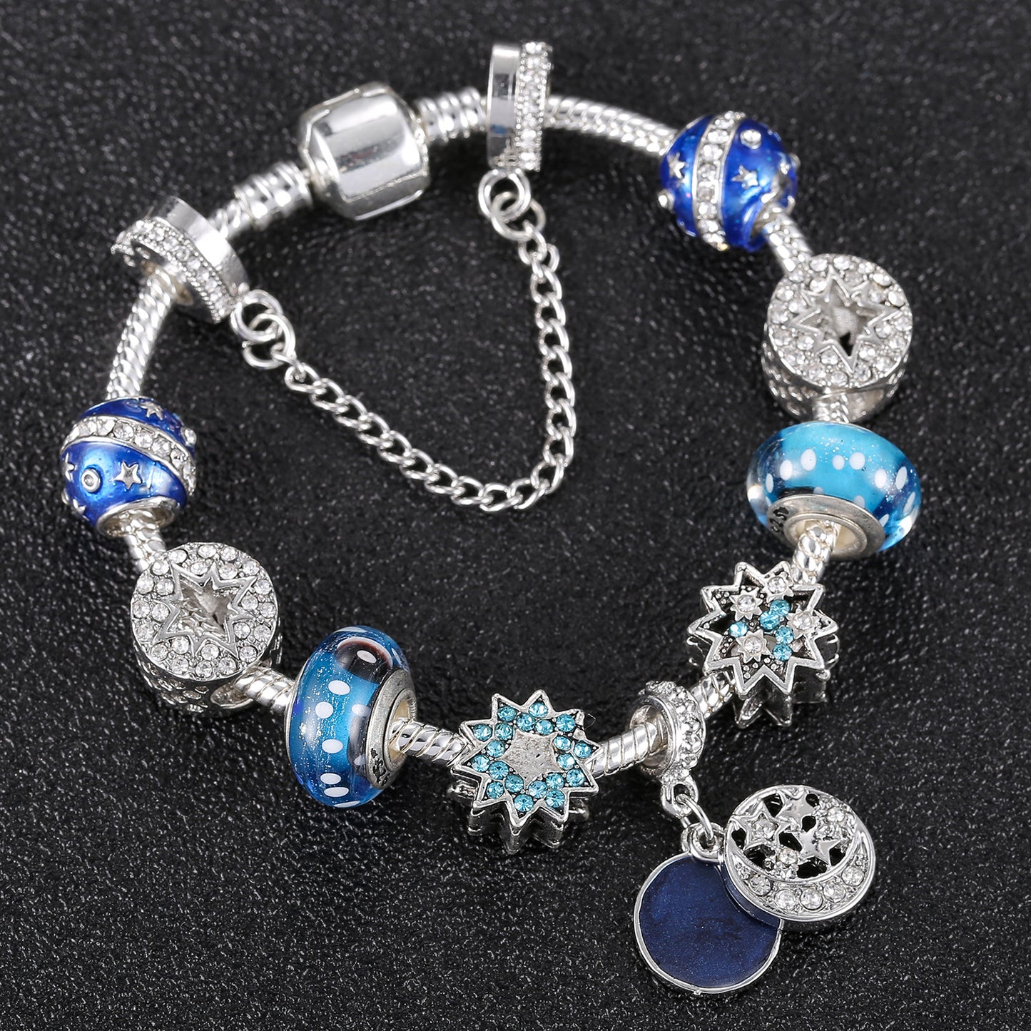 Pulsera con acabado de luna y estrella azul Pulsera de cuentas de bricolaje con estrella de cinco puntas y hueso de serpiente