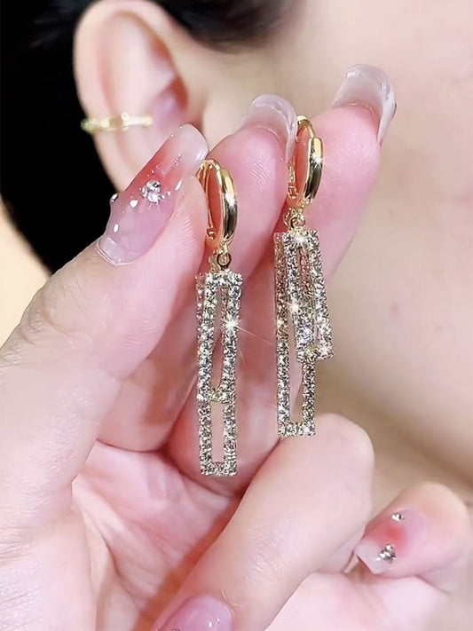 New Design Square Full Diamond Long Earrings For Women