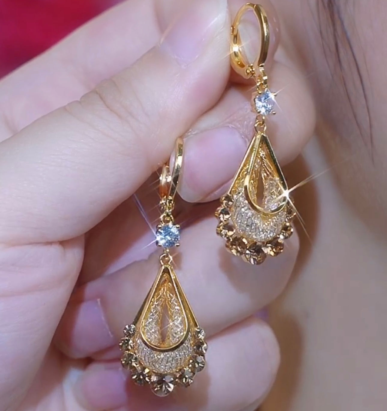 Women's Fashion Brown Crystal Water Drop Earrings