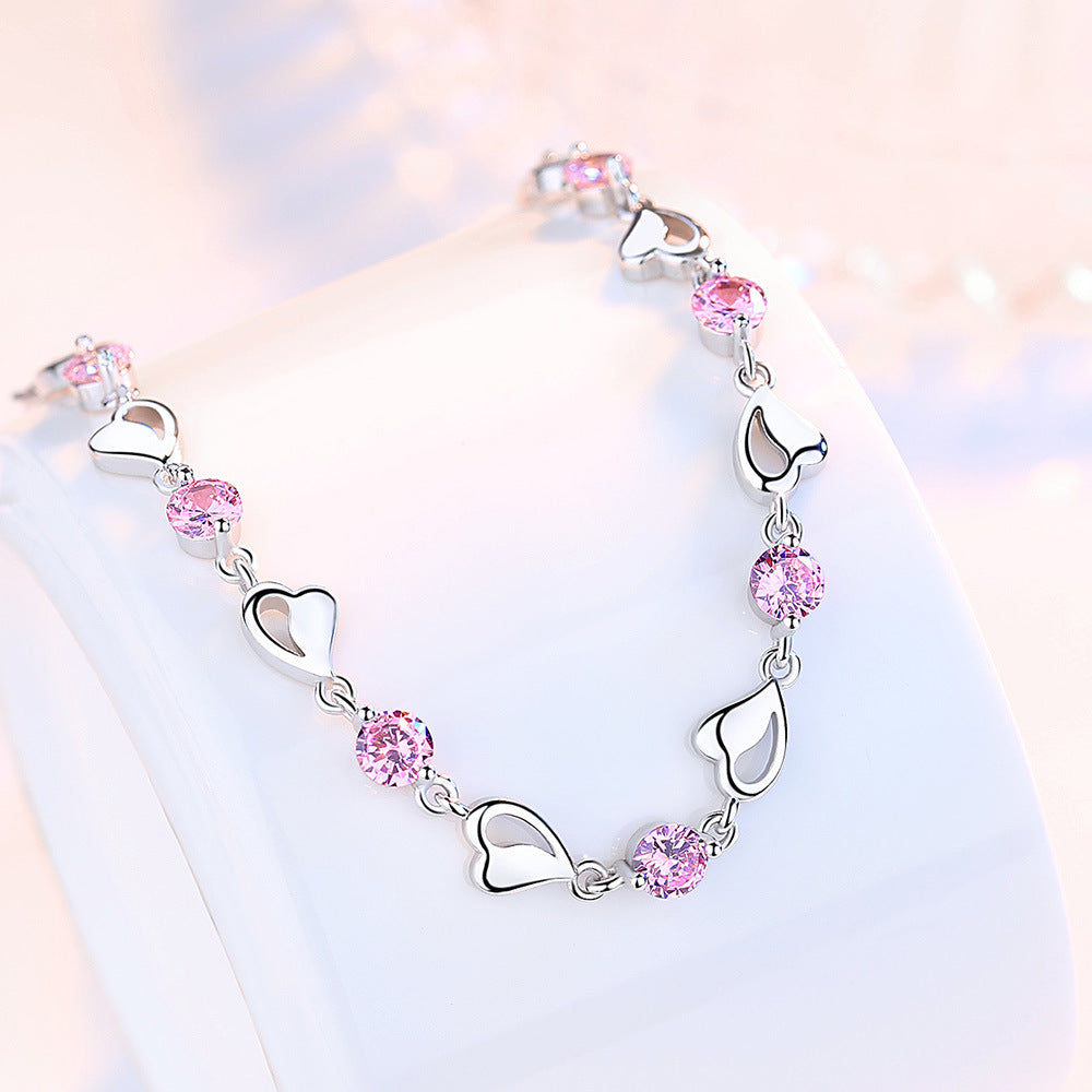 Blaues Herz Armband Frauen Hohle Herzform Versilberter Schmuck