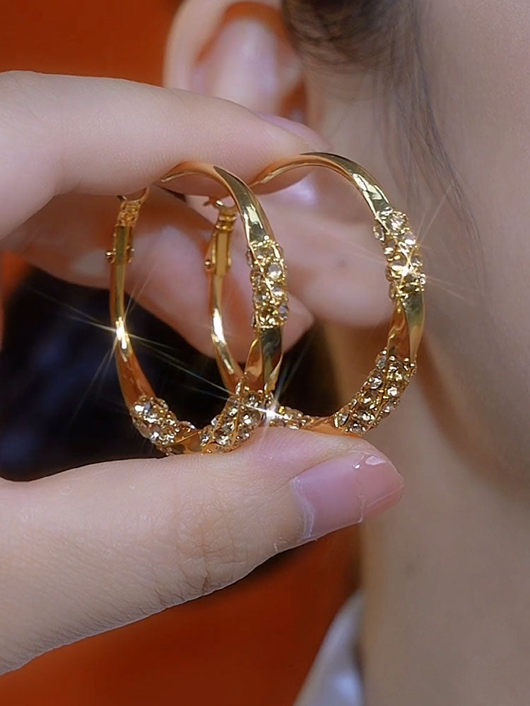 Pendientes de aro de diamantes dorados Pendientes de aro grandes Accesorios para mujer franceses