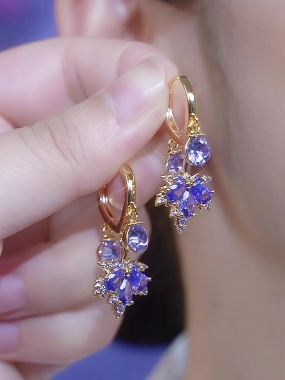 Elegant And Exquisite Purple Zircon Maple Leaf Earrings