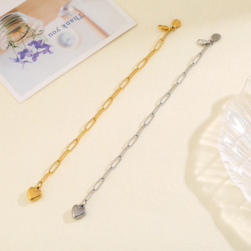 Simple Stainless Steel Titanium Steel Love Pendant Bracelet Women Jewelry Wholesale