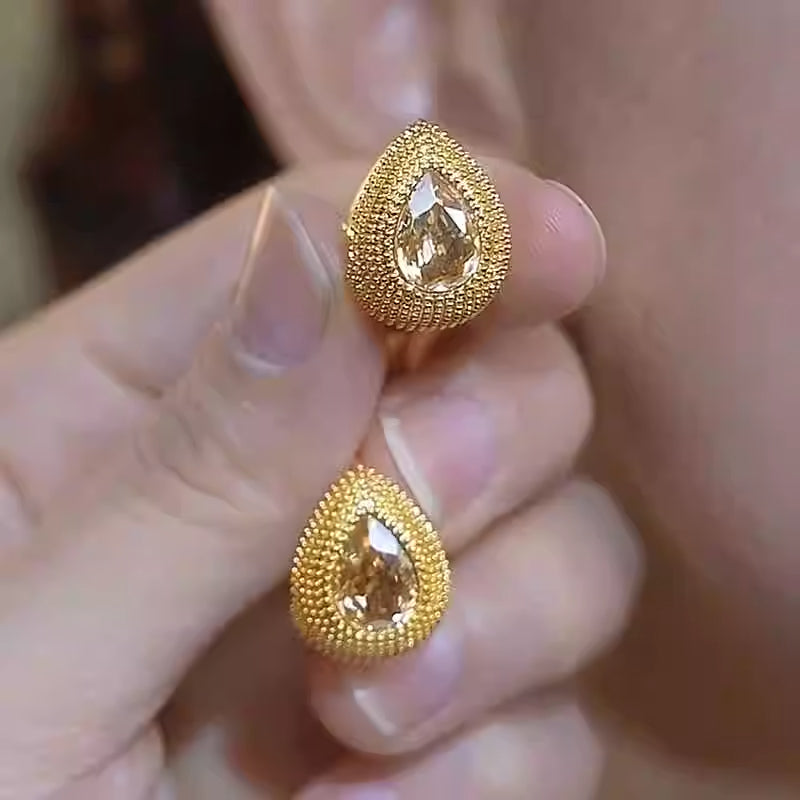 Golden Durian Water Drop Earrings for Women