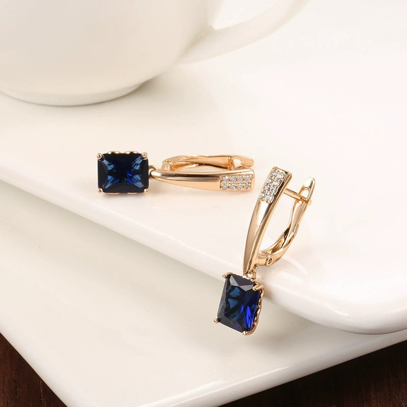 Romantic Rectangular Zirconia Earrings – Elegant Colorful Dangle Earrings for Women, Perfect Gift & Daily Wear