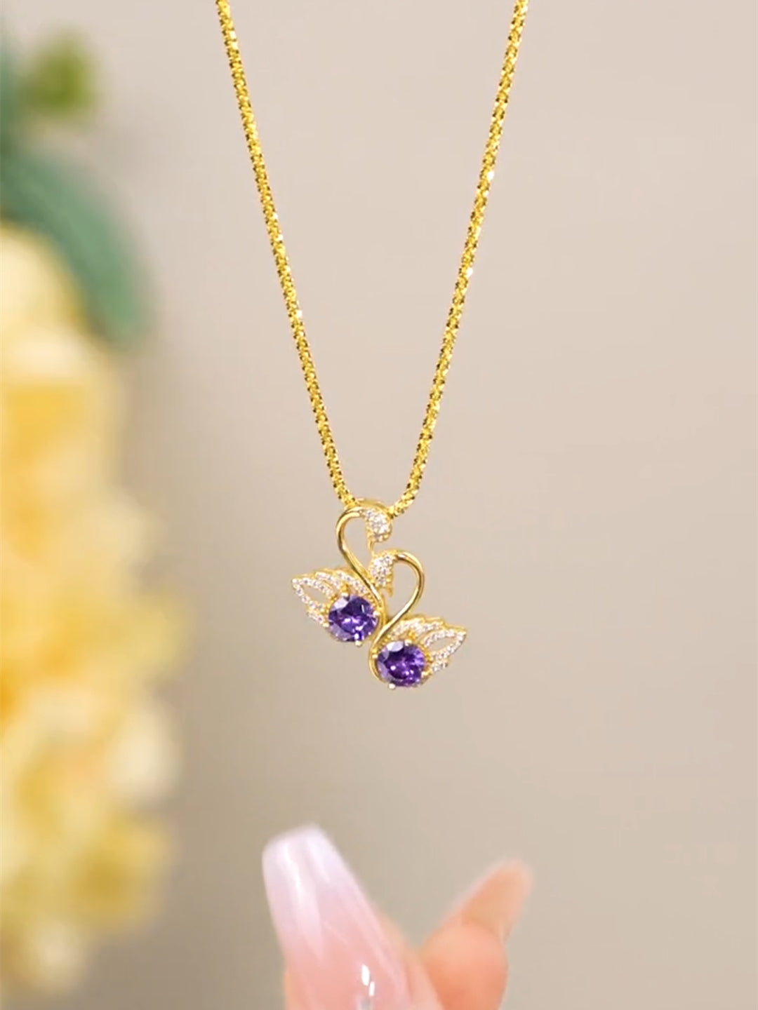 Collar de clavícula con cisne morado, colgante personalizado para mujer, accesorios de cadena de oro