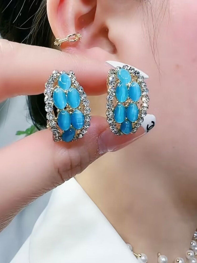 Women's Super Flashy Blue Earrings New Style Retro Style Versatile Earrings