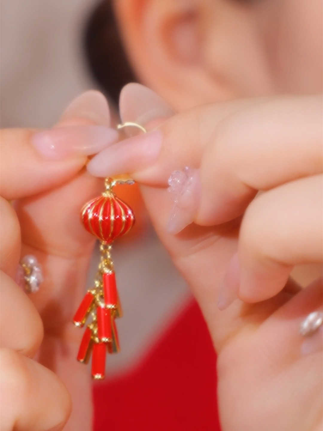 Long Tassel Lantern and Firecracker Earrings for Women, New Year's Earrings