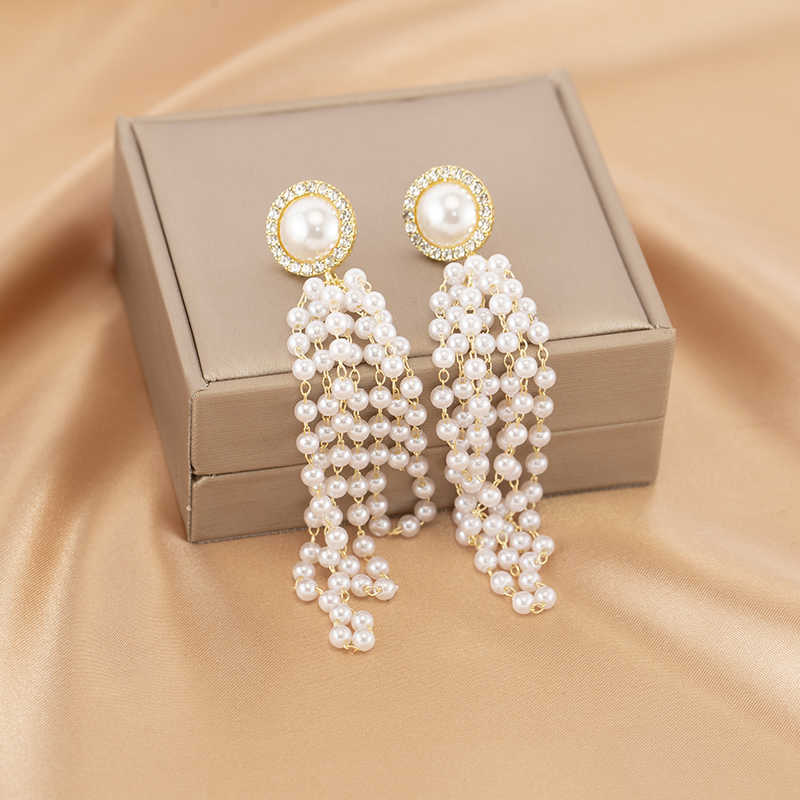 Stylish Long Elegant Pearl Tassel Earrings for Women