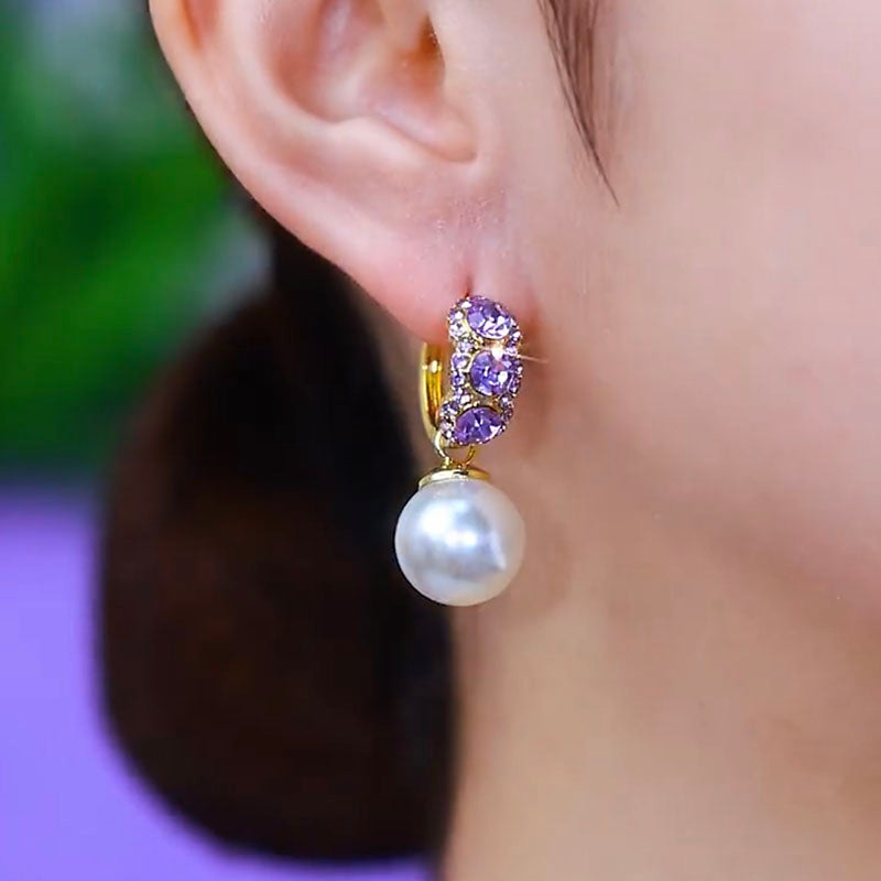 Exquisite High-End Purple Diamond Pearl Earrings Unique Ear Jewelry For Women