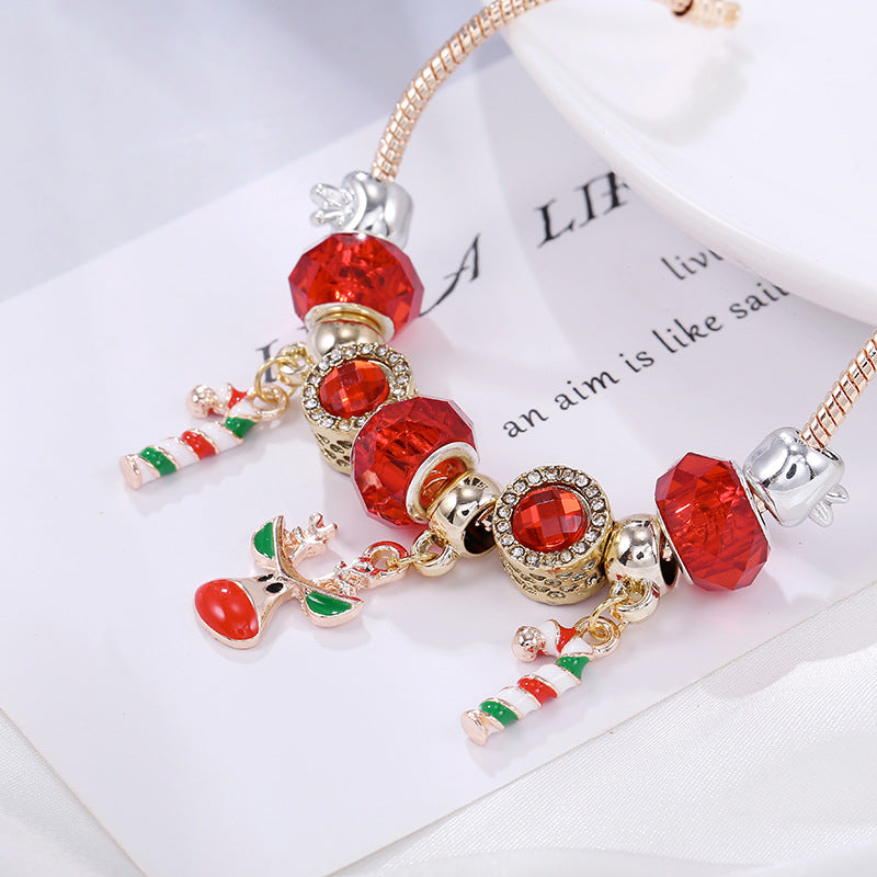 Pulsera navideña con colgante de reno de caramelo, serie roja, regalo de joyería
