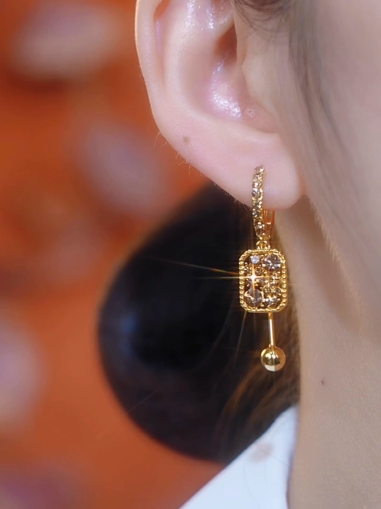 18K Gold Full Diamond Square Crystal Earrings Women's Accessories