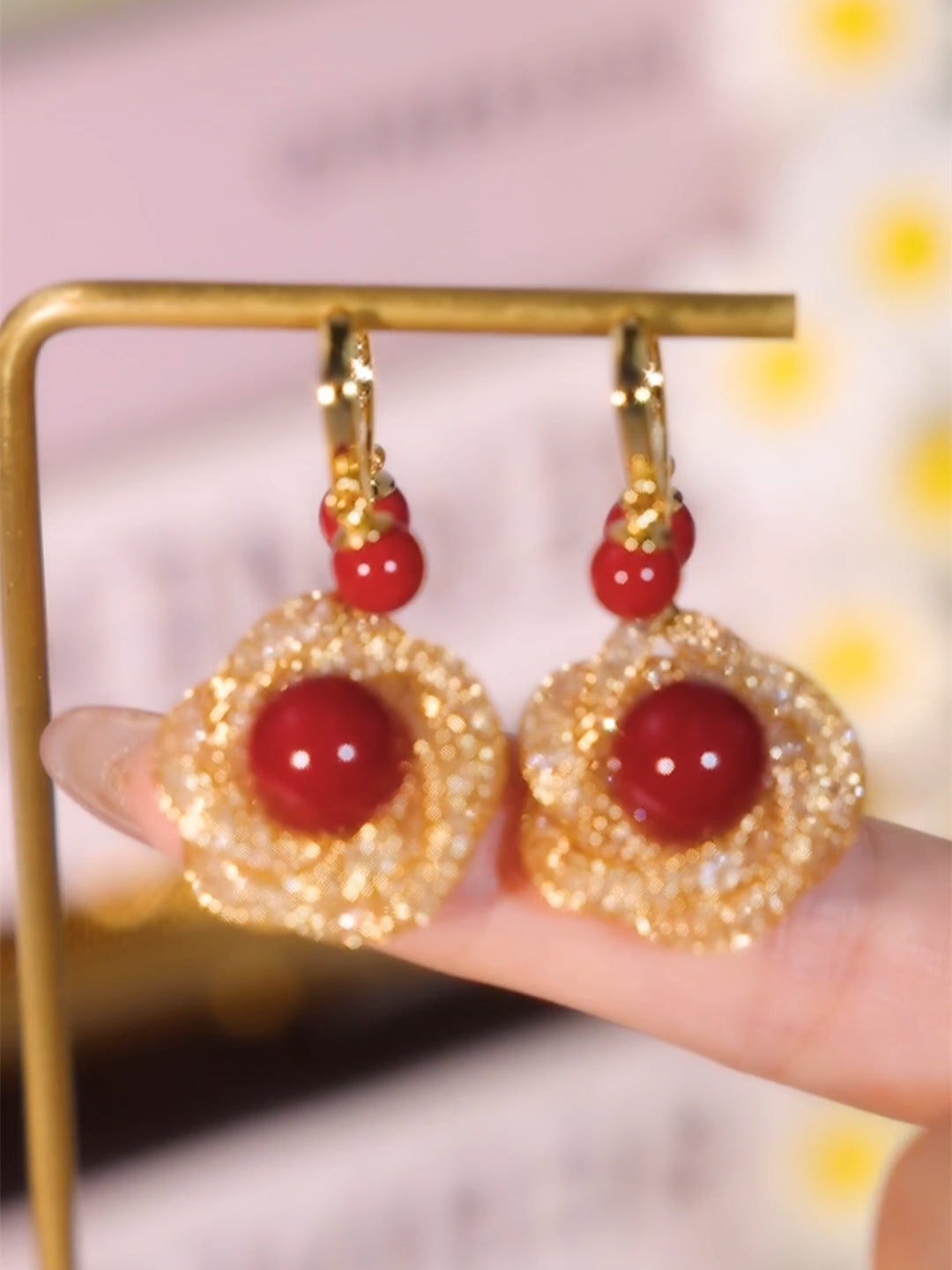 Red Pearl Beauty Mesh Earrings