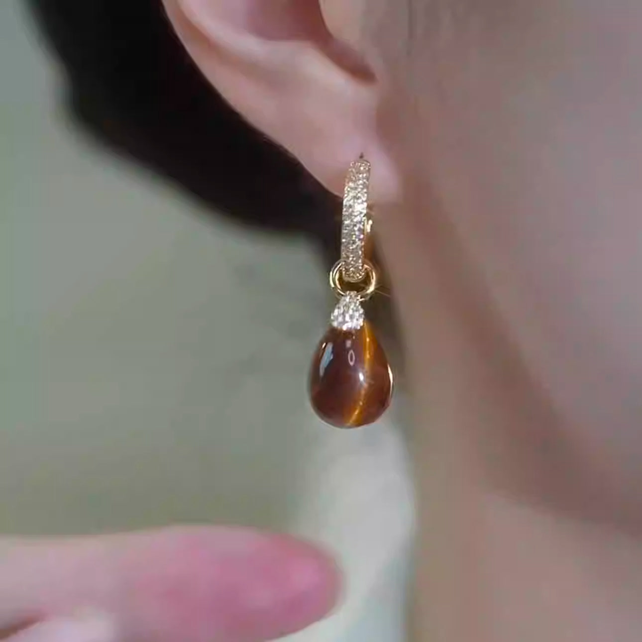 Stylish Rhombus Tiger's Eye and Zircon Earrings Women's Accessories