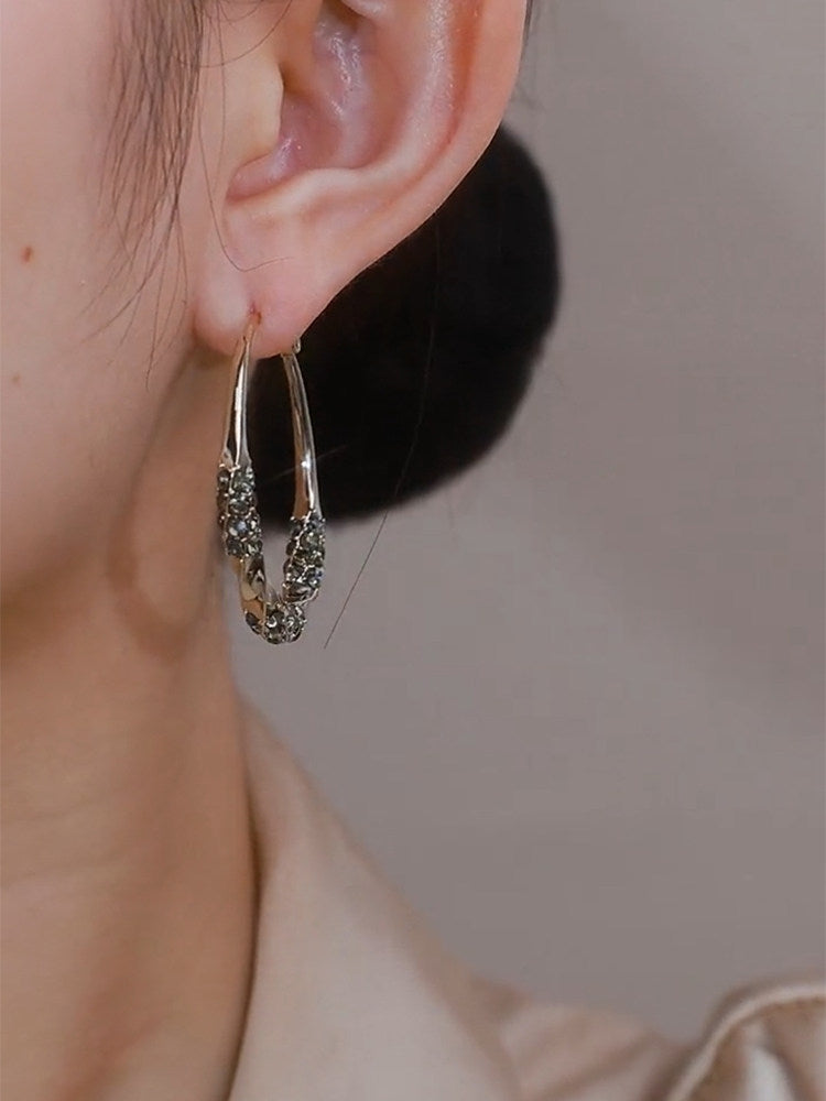 Fashionable Micro-set Diamond Coffee Gold Large Hoop Earrings