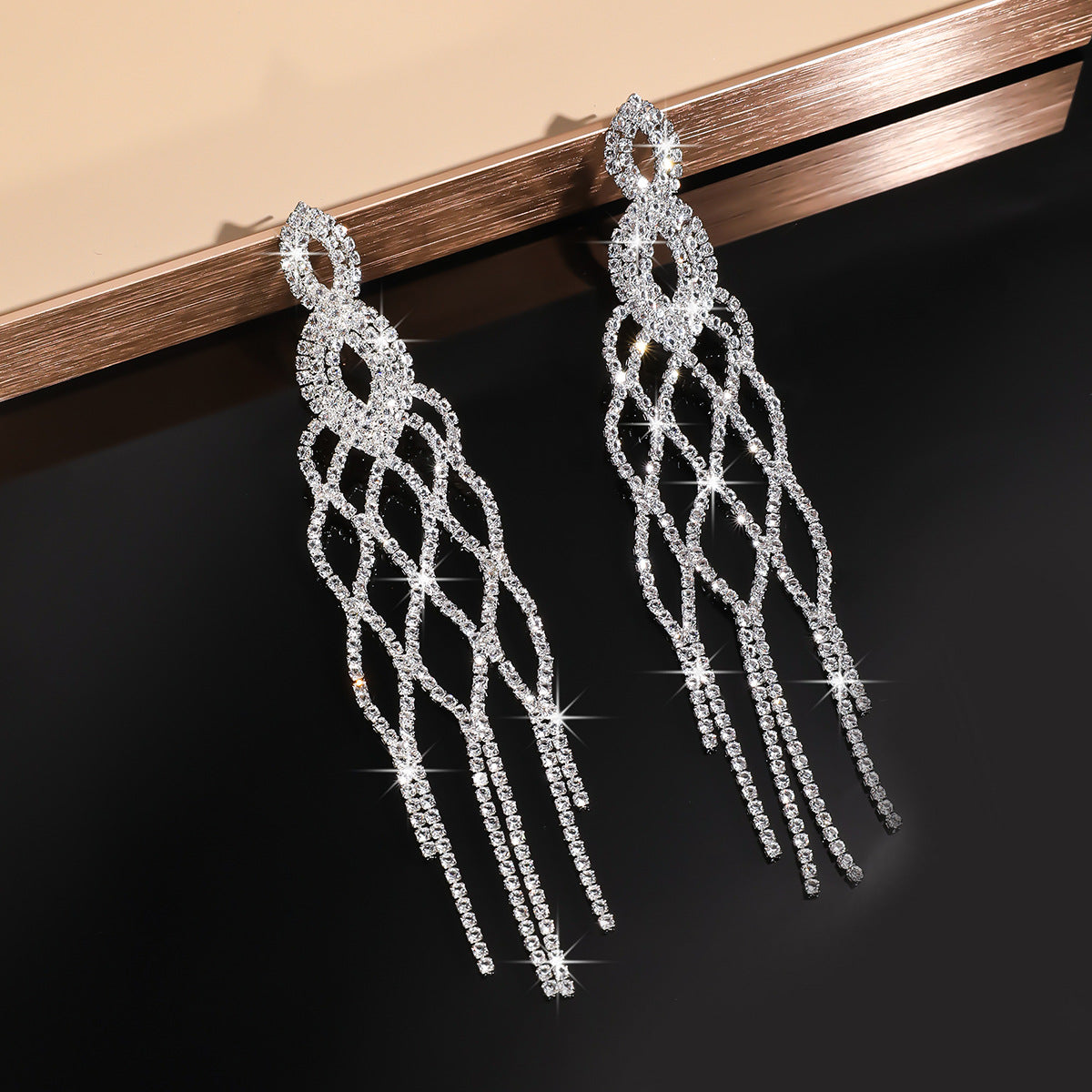 Women's Fashion Earrings Full Diamond Long Tassel Earrings Party Dress Accessories