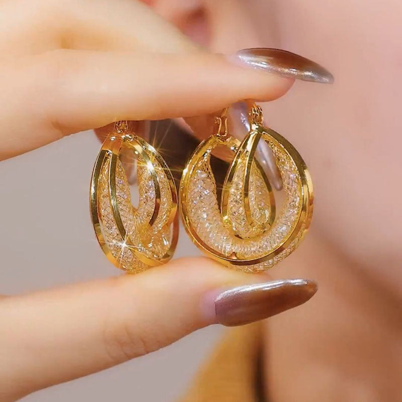 Unique Design And Temperament High-end Fashion Hollow Mesh Hoop Earrings