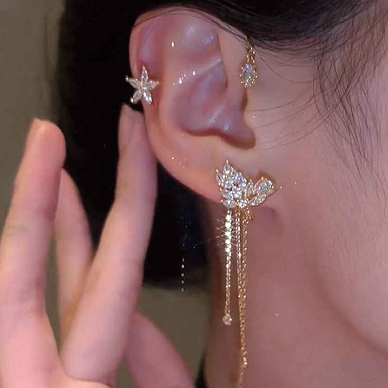 Moonlit Galaxy Long Draped Earrings for Women Without Pierced Ears