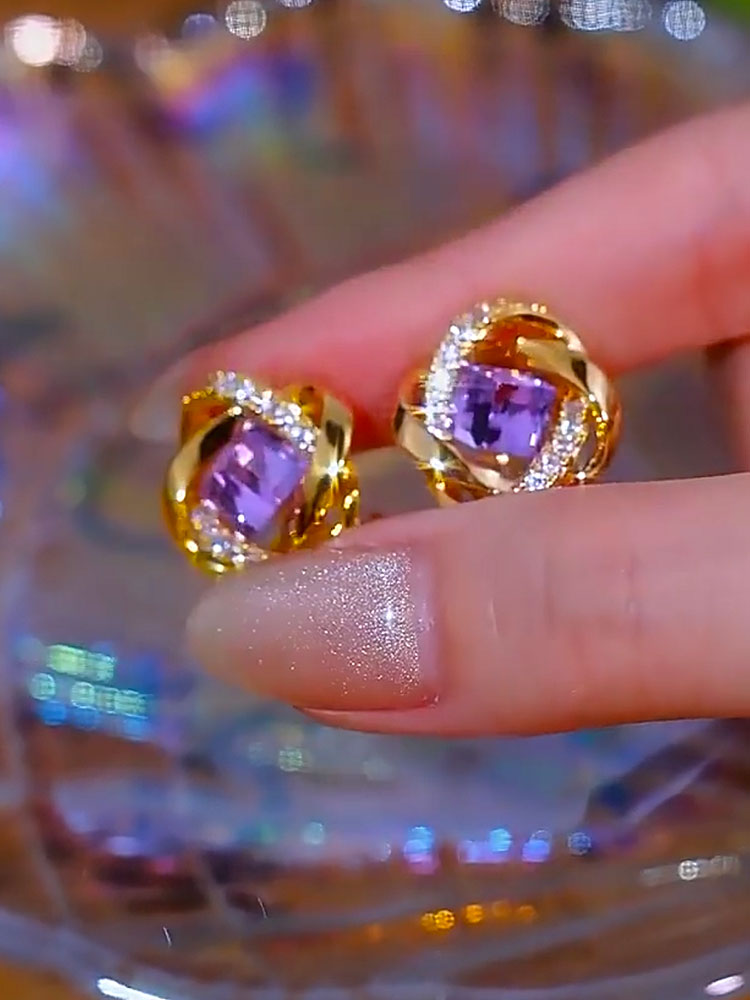 Wrapped Square Zircon Earrings With Super Sparkling Temperament And Popular Accessories