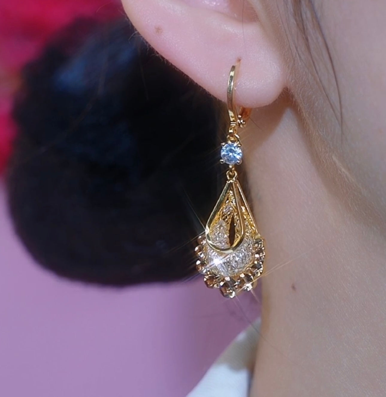 Women's Fashion Brown Crystal Water Drop Earrings
